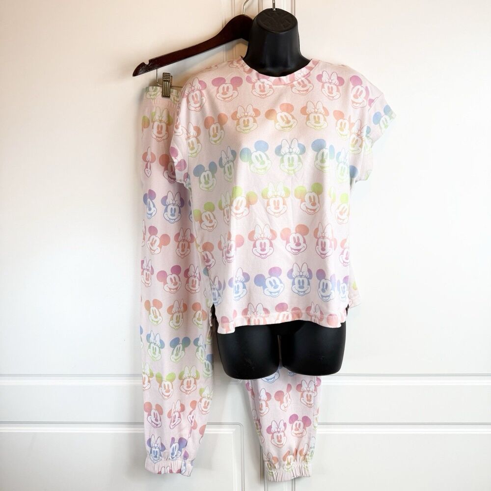 Disney Women’s Mickey Minnie Pajama Set  XL 12 / 14 Tie Dye Ombré Pastel Soft